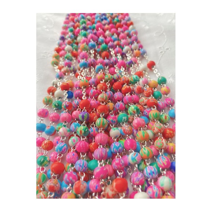 Chapelet multicolore Fimo sur chaîne argentée
