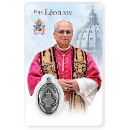 Carte de prière avec médaille Pape Leon XIV
