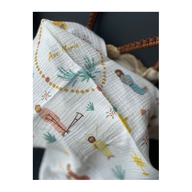 Lange bébé gaze de coton motif Chapelet 60 x 60 cm - Caladia-collections