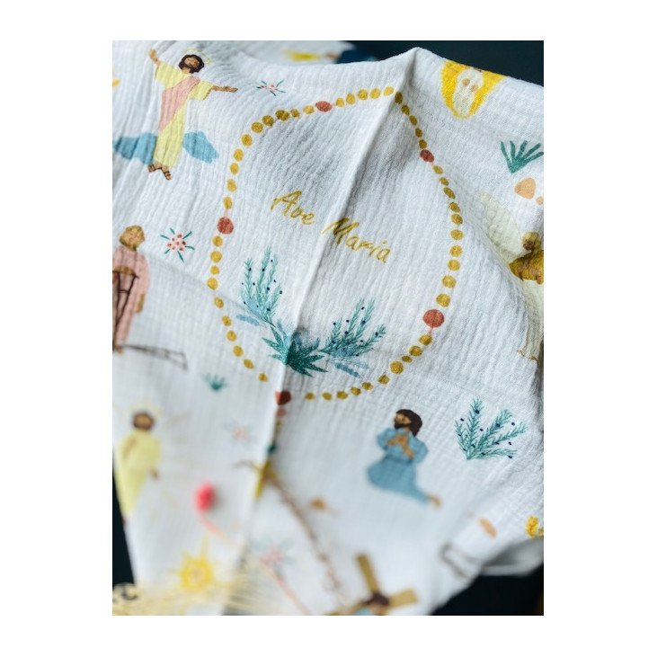 Lange bébé gaze de coton motif Chapelet 60 x 60 cm - Caladia-collections
