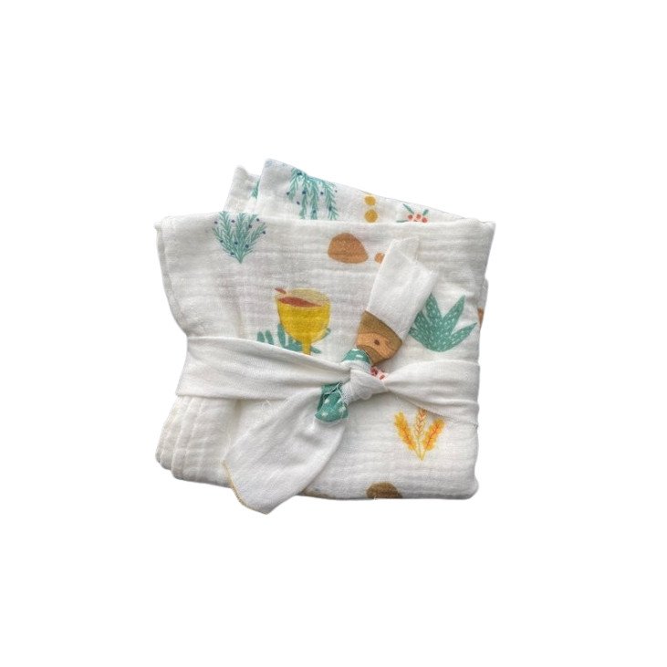 Lange bébé gaze de coton motif Chapelet 60 x 60 cm - Caladia-collections