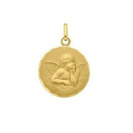 Médaille Ange de Raphaël bord facetté 16 mm en or 9 carats