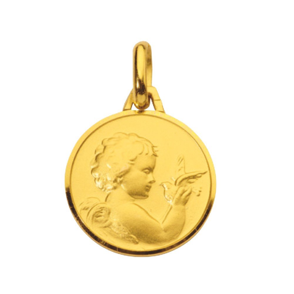Médaille Ange avec Colombe - plaqué or