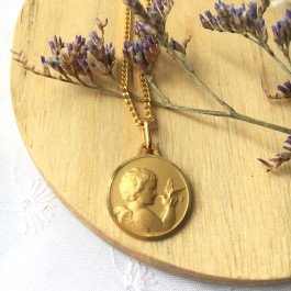 Médaille Ange à la colombe - plaqué or