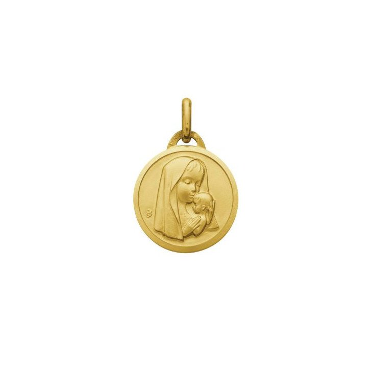 Médaille de la Vierge à l'Enfant ronde 18 mm - plaqué or