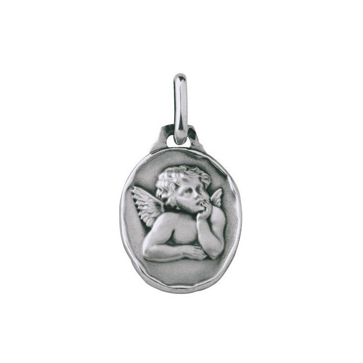 Médaille Ange rêveur ovale 16 mm - argent