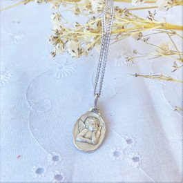 Médaille Ange rêveur ovale 16 mm - argent