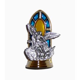 Petite statue avec vitrail sur socle - Saint Michel