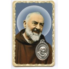 Carte de prière avec médaille en métal - Padre Pio