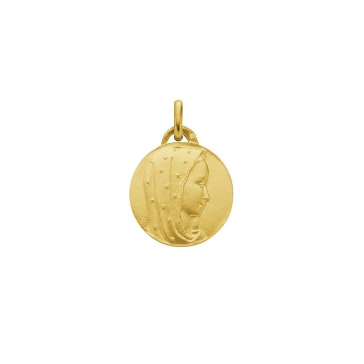 Médaille de la Vierge au voile étoilé 18 mm ronde - plaqué or