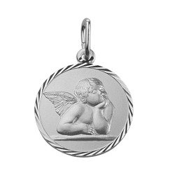 Médaille Ange penseur bordure ornée - argent