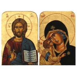 Icône diptyque Vierge Marie et Christ Pantocrator