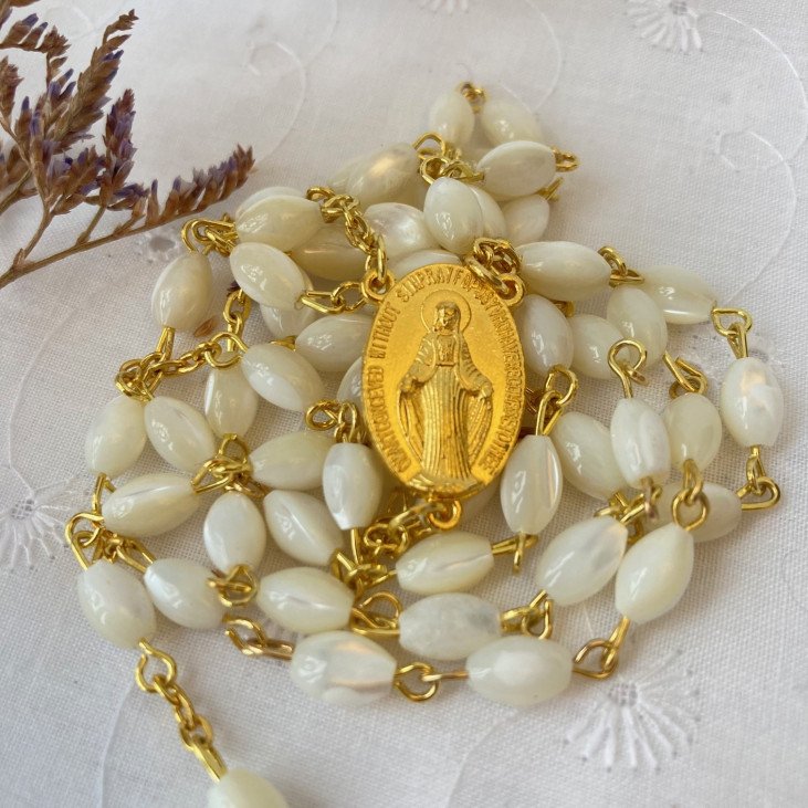 Chapelet Vierge Miraculeuse doré - Nacre - 59 cm