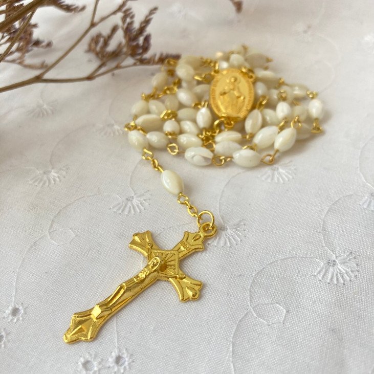 Chapelet Vierge Miraculeuse doré - Nacre - 59 cm