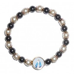 Bracelet Vierge miraculeuse - Hématites et perles blanches
