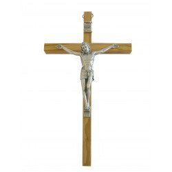 Crucifix en bois & métal argenté