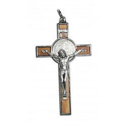 Croix Saint Benoît métal et bois avec cordon - 7 cm