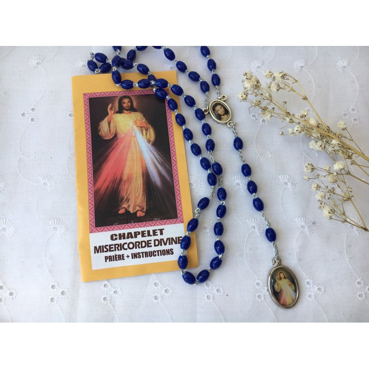 Chapelet Divine Miséricorde bleu + notice
