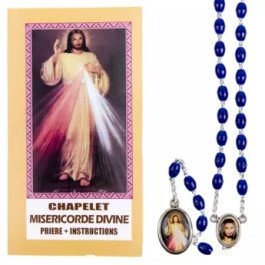 Chapelet Divine Miséricorde bleu + notice