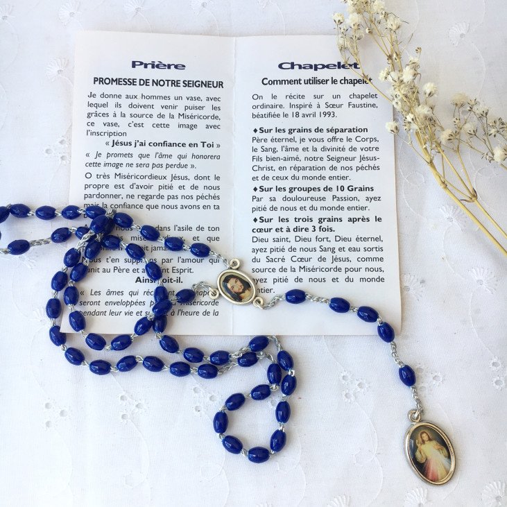 Chapelet Divine Miséricorde bleu + notice