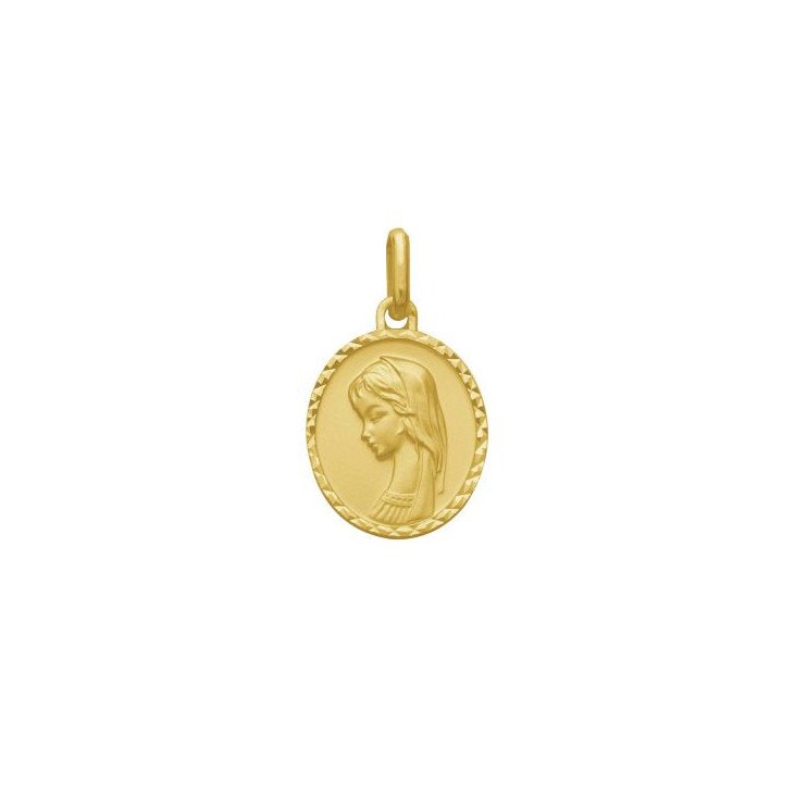 Médaille de la Vierge ovale avec bord facetté 17 mm - plaqué or