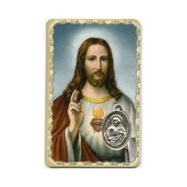 Carte de prière avec médaille en métal - Sacré-Coeur de Jésus