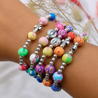 Bracelet religieux en perles Fimo multicolores