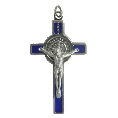 Croix Saint Benoît en métal 5 cm - bleue