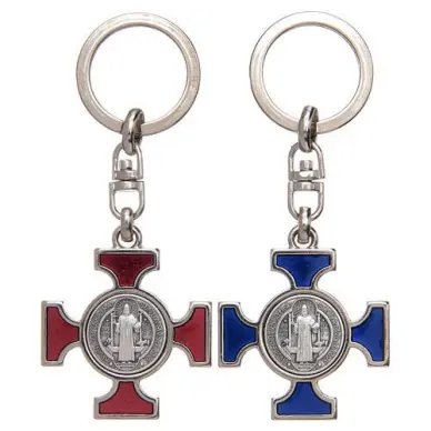 Porte-clés Croix Saint Benoit - argenté