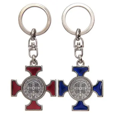 Porte-clés Croix Saint Benoit - argenté