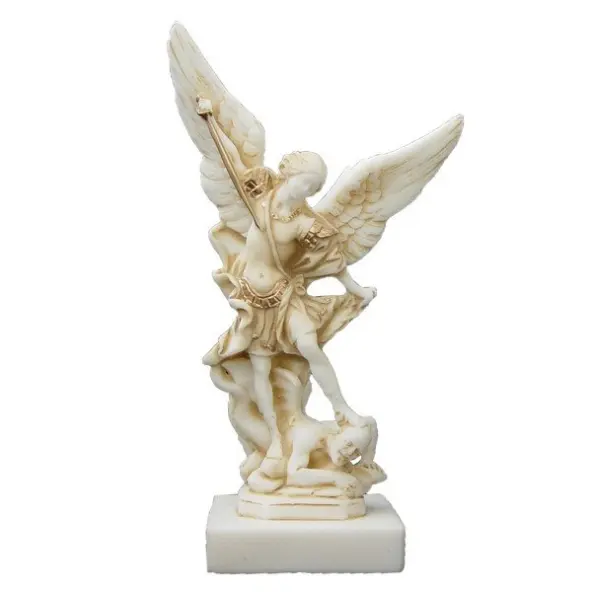 Statue de Saint Michel en albâtre coloré - 20 cm