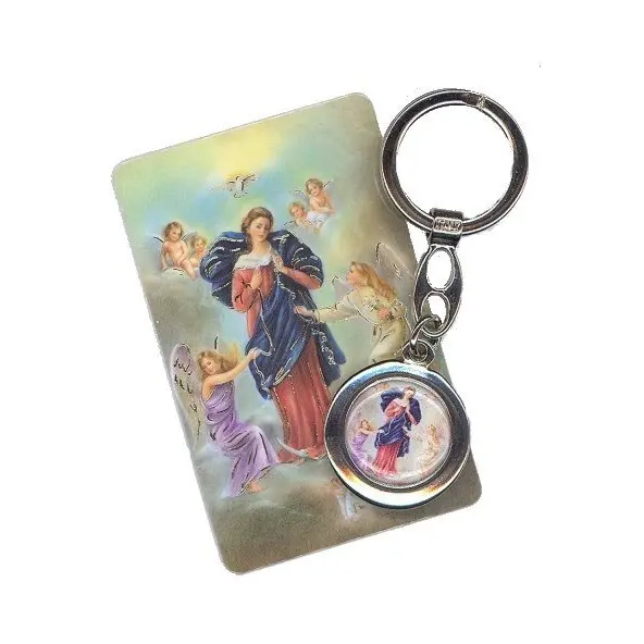 Porte-clés Marie qui défait les nœuds avec carte de prière