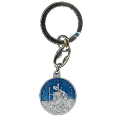 Porte-clés Saint Christophe bleu avec prière