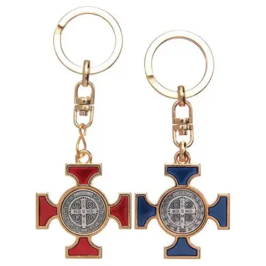 Porte-clés Croix Saint Benoît - doré