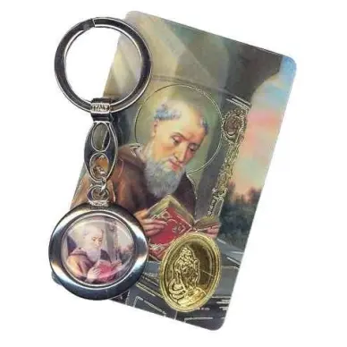 Porte-clés double face Saint Benoit - Saint Christophe avec carte de prière