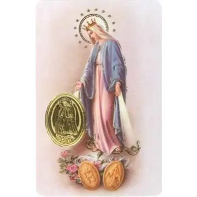 Carte de prière avec poinçon - Vierge Miraculeuse