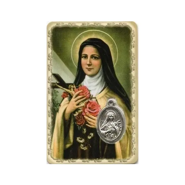Carte de prière avec médaille en métal - Sainte Thérèse