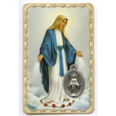 Carte de prière avec médaille en métal - Vierge Miraculeuse