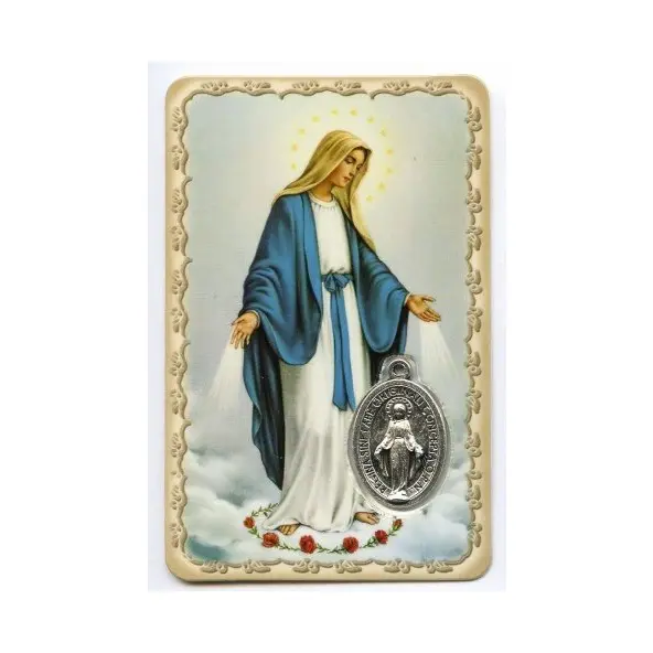 Carte de prière avec médaille en métal - Vierge Miraculeuse