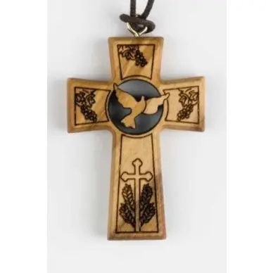 Croix pendentif en bois d'olivier - Colombe de l'Esprit