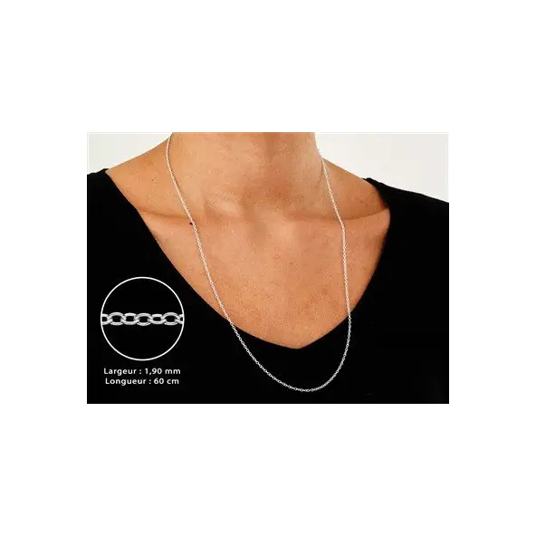 Chaîne maille forçat 1,9 mm - 60 cm - Argent