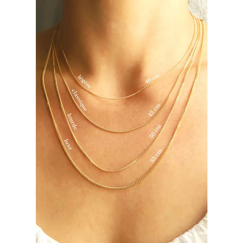 Chaîne maille forçat limée 45 cm - 1,35 mm - Plaqué Or