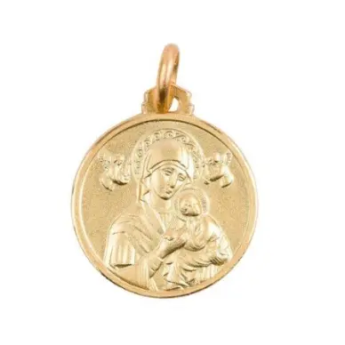 Médaille Notre Dame du Perpétuel Secours avec bord poli 18 mm - plaqué or