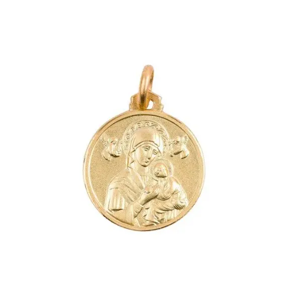Médaille Notre Dame du Perpétuel Secours avec bord poli 18 mm - plaqué or