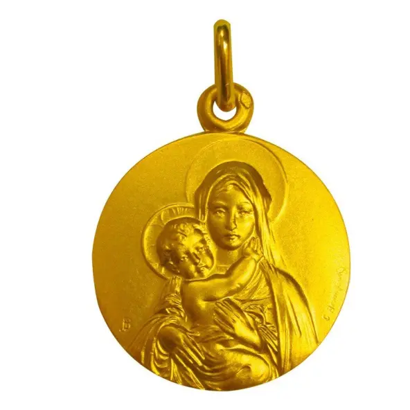 Médaille de la Vierge à l'enfant de face 18 mm - plaqué or