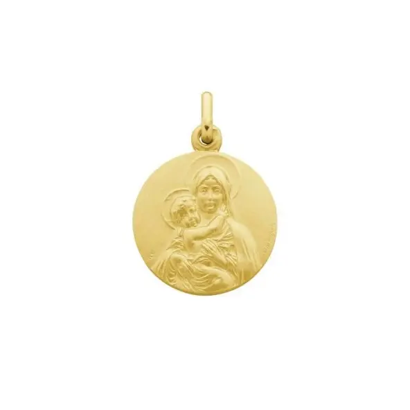 Médaille de la Vierge à l'enfant de face 18 mm - plaqué or