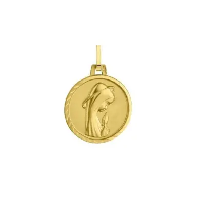Médaille de la Vierge priante 16 mm bord strié en or 18 carats