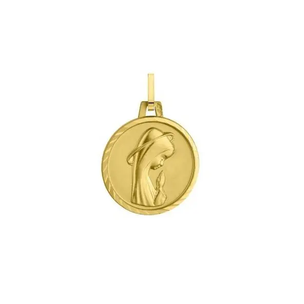 Médaille de la Vierge priante 16 mm bord strié en or 18 carats