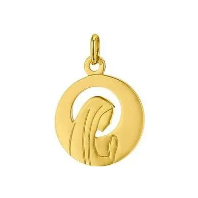Médaille de la Vierge priante ajourée 18 mm en or 18 carats