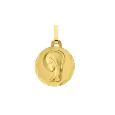 Médaille de la Vierge 14 mm bord ciselé en or 18 carats